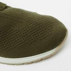 Pre Owned Loro Piana Olive Green Fabric And Suede Lace Up Sneakers Size 40