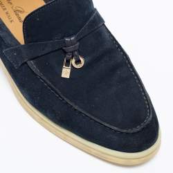 Pre Owned Loro Piana Navy Blue Suede Summer Charms Walk Loafers Size 38.5