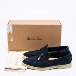 Pre Owned Loro Piana Navy Blue Suede Summer Charms Walk Loafers Size 38.5