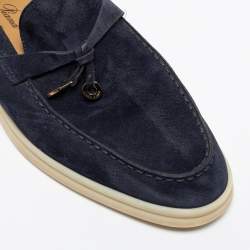 Pre Owned Loro Piana Navy Blue Summer Charms Walk Loafers Size 37