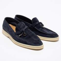 Pre Owned Loro Piana Navy Blue Summer Charms Walk Loafers Size 37