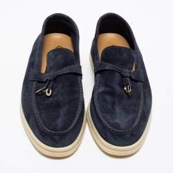 Pre Owned Loro Piana Navy Blue Summer Charms Walk Loafers Size 37
