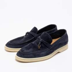 Pre Owned Loro Piana Navy Blue Summer Charms Walk Loafers Size 37