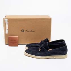 Pre Owned Loro Piana Navy Blue Summer Charms Walk Loafers Size 37