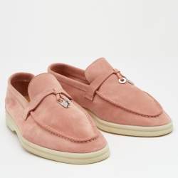 Pre Owned Loro Piana Pink Suede Summer Charms Walk Slip On Loafers Size 38
