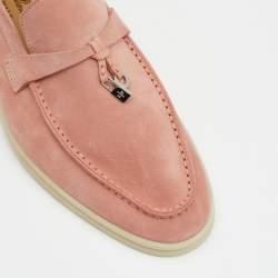 Pre Owned Loro Piana Pink Suede Summer Charms Walk Slip On Loafers Size 38