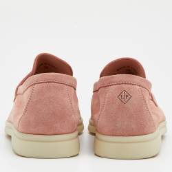 Pre Owned Loro Piana Pink Suede Summer Charms Walk Slip On Loafers Size 38