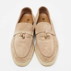 Loro Piana Beige Suede Summer Charms Walk Loafers Size 39.5