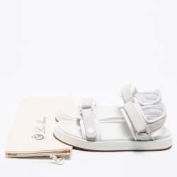 Pre Owned Loro Piana White Leather and Suede Waikiki Flat Sandals Size 40