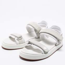 Pre Owned Loro Piana White Leather and Suede Waikiki Flat Sandals Size 40
