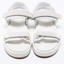 Pre Owned Loro Piana White Leather and Suede Waikiki Flat Sandals Size 40