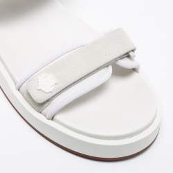 Pre Owned Loro Piana White Leather and Suede Waikiki Flat Sandals Size 40