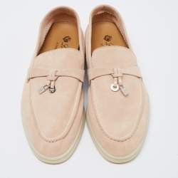 Pre Owned Loro Piana Beige Suede Summer Charms Walk Loafers Size 36
