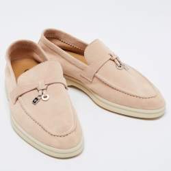 Pre Owned Loro Piana Beige Suede Summer Charms Walk Loafers Size 36