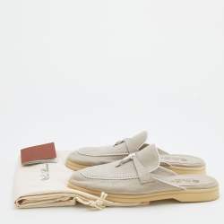 Pre Owned Loro Piana Grey Suede Babouche Charms Walk Mules Size 38.5