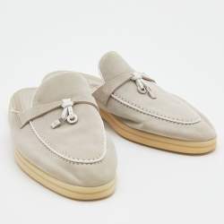 Pre Owned Loro Piana Grey Suede Babouche Charms Walk Mules Size 38.5