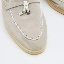 Pre Owned Loro Piana Grey Suede Babouche Charms Walk Mules Size 38.5