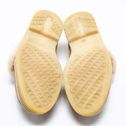 Pre Owned Loro Piana Beige Suede and Fur Fringe Bow Loafers Size 38