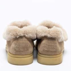 Pre Owned Loro Piana Beige Suede and Fur Fringe Bow Loafers Size 38