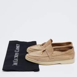 Pre Owned Loro Piana Beige Suede Summer Charms Walk Loafers Size 35