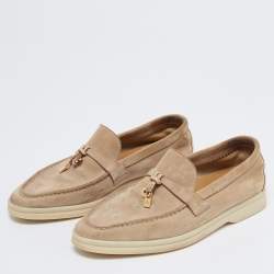 Pre Owned Loro Piana Beige Suede Summer Charms Walk Loafers Size 35