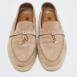 Pre Owned Loro Piana Beige Suede Summer Charms Walk Loafers Size 35