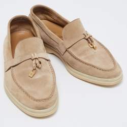 Pre Owned Loro Piana Beige Suede Summer Charms Walk Loafers Size 35