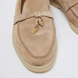 Pre Owned Loro Piana Beige Suede Summer Charms Walk Loafers Size 35