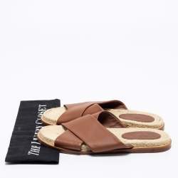 Pre Owned Loro Piana Brown Leather Crisscross Espadrille Sandals Size 38.5