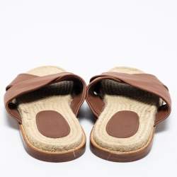 Pre Owned Loro Piana Brown Leather Crisscross Espadrille Sandals Size 38.5