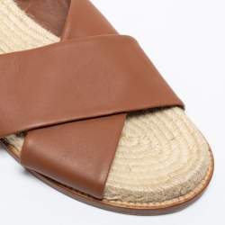 Pre Owned Loro Piana Brown Leather Crisscross Espadrille Sandals Size 38.5