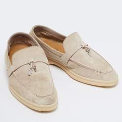 Pre Owned Loro Piana Grey Suede Summer Charms Walk Loafers Size 36
