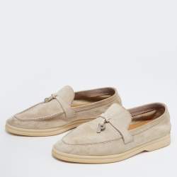 Pre Owned Loro Piana Grey Suede Summer Charms Walk Loafers Size 36