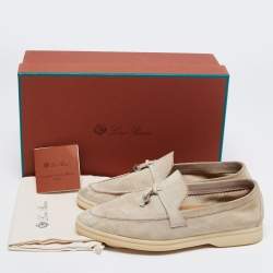 Pre Owned Loro Piana Grey Suede Summer Charms Walk Loafers Size 36