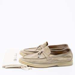 Pre Owned Loro Piana Grey Suede Summer Charms Walk Slip on Loafers Size 38.5