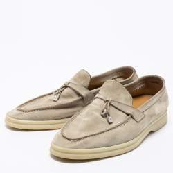 Pre Owned Loro Piana Grey Suede Summer Charms Walk Slip on Loafers Size 38.5