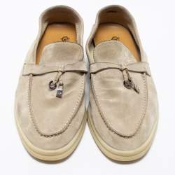 Pre Owned Loro Piana Grey Suede Summer Charms Walk Slip on Loafers Size 38.5