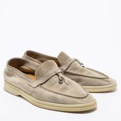 Pre Owned Loro Piana Grey Suede Summer Charms Walk Slip on Loafers Size 38.5