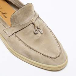 Pre Owned Loro Piana Grey Suede Summer Charms Walk Slip on Loafers Size 38.5