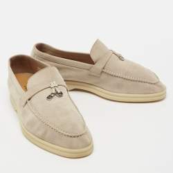 Pre Owned Loro Piana Beige Suede Summer Charms Walk Loafers Size 38