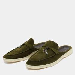Pre Owned Loro Piana Army Green Suede Babouche Charms Walk Flat Mules Size 36