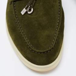 Pre Owned Loro Piana Army Green Suede Babouche Charms Walk Flat Mules Size 36