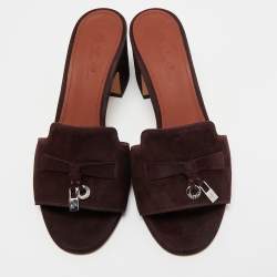 Pre Owned Loro Piana Brown Suede Summer Charms Sandals Size 35