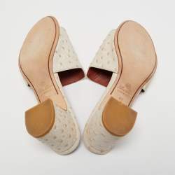 Pre Owned Loro Piana Off White Ostrich Embossed Leather Summer Charms Slide Sandals Size 40