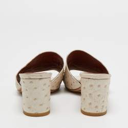 Pre Owned Loro Piana Off White Ostrich Embossed Leather Summer Charms Slide Sandals Size 40