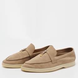 Pre Owned Loro Piana Beige Suede Summer Charms Walk Loafers Size 39.5