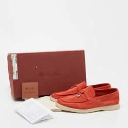 Pre Owned Loro Piana Coral Orange Suede Summer Charms Walk Loafers Size 37