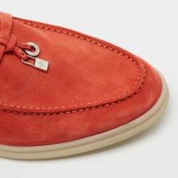 Pre Owned Loro Piana Coral Orange Suede Summer Charms Walk Loafers Size 37