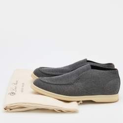 Pre Owned Loro Piana Grey Knit Fabric Open Walk Ankle Boots Size 39.5