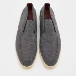Pre Owned Loro Piana Grey Knit Fabric Open Walk Ankle Boots Size 39.5